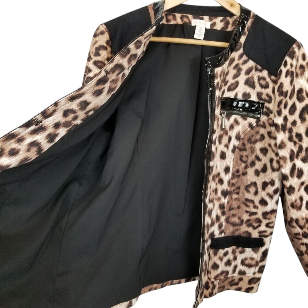 Chico's Women's Leopard Print Jacket Black Tan Brown Size Large - Picture 6 of 8